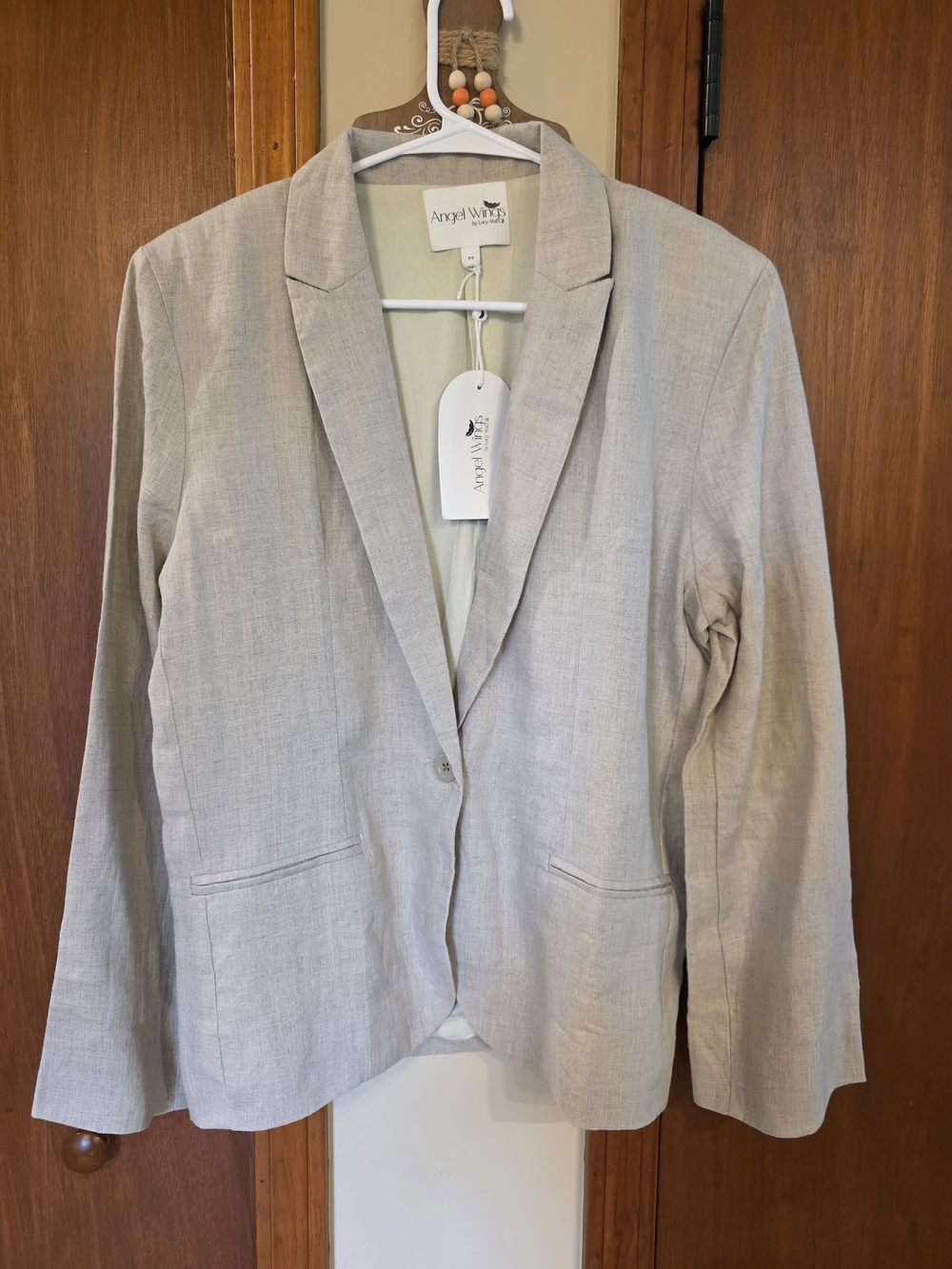Light Beige Linen-Blend Blazer for Women By Angel Wings By Lucy MCGILL